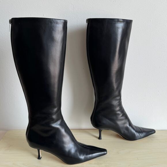 JIMMY CHOO Agathe Black Leather Knee-High Boots (w/box + dustbag) - Picture 2 of 16